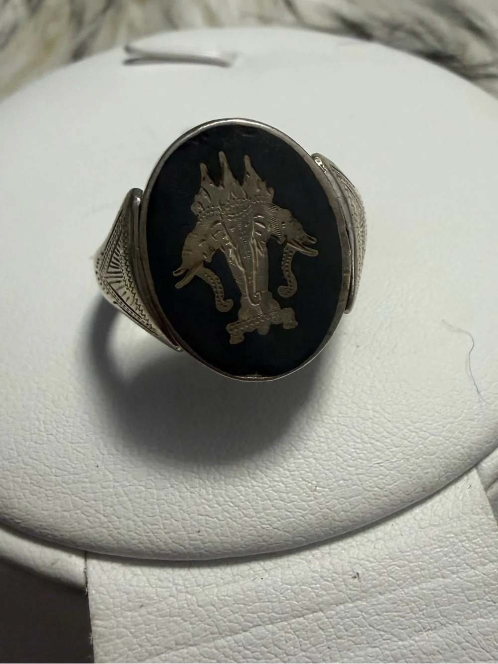 Vintage Thai Nakon Sterling Silver Siam Niello Flip Spinner Ring Size 11.5